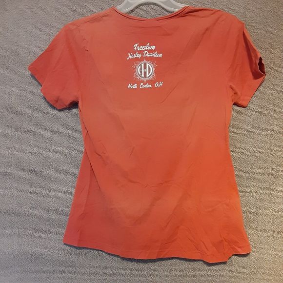 Genuine Harley Davidson Motorcycles Shirt Womens Large Burnt Orange V-Neck 1767 - Picture 3 of 8